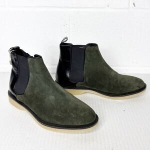 Stephane Kelian Boots Womens Size 9 Green Black Suede‎ Leather Chelsea Pull On
